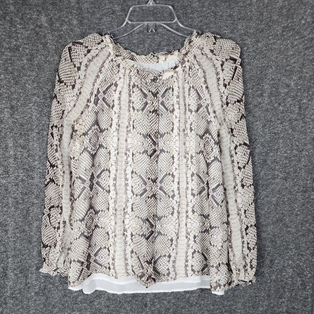 J.Crew Blouse Women 6 99194 Gray Snake Skin Print Silk Ruffle Neck EUC